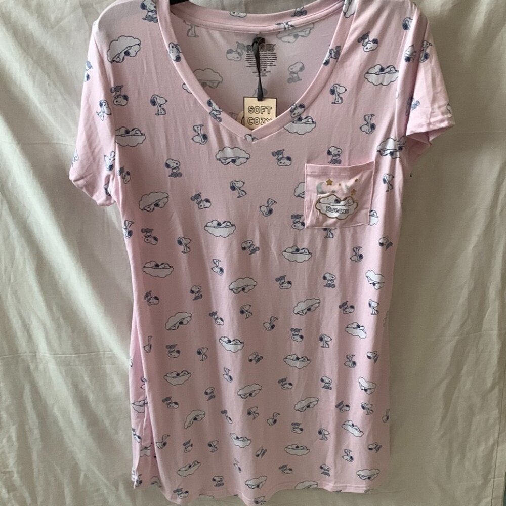 PEANUTS Snoopy Dreaming Long Sleep Shirt in Pink/Navy Sz MEDIUM